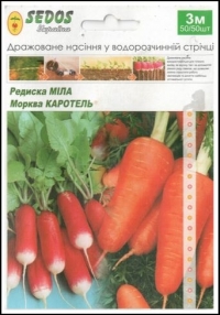 Семена моркови Каротель + Редис Мила, лента 3 метра